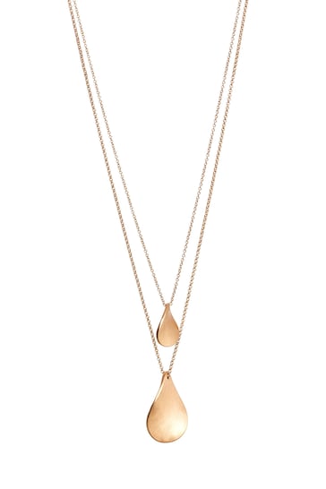 Gold Tone Petal Two Layer Necklace