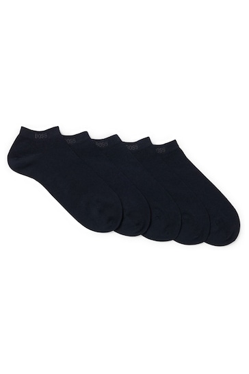 BOSS Blue Cotton Blend Logo Ankle Socks 5 Pack