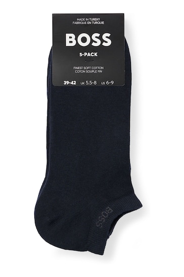 BOSS Blue Cotton Blend Logo Ankle Socks 5 Pack