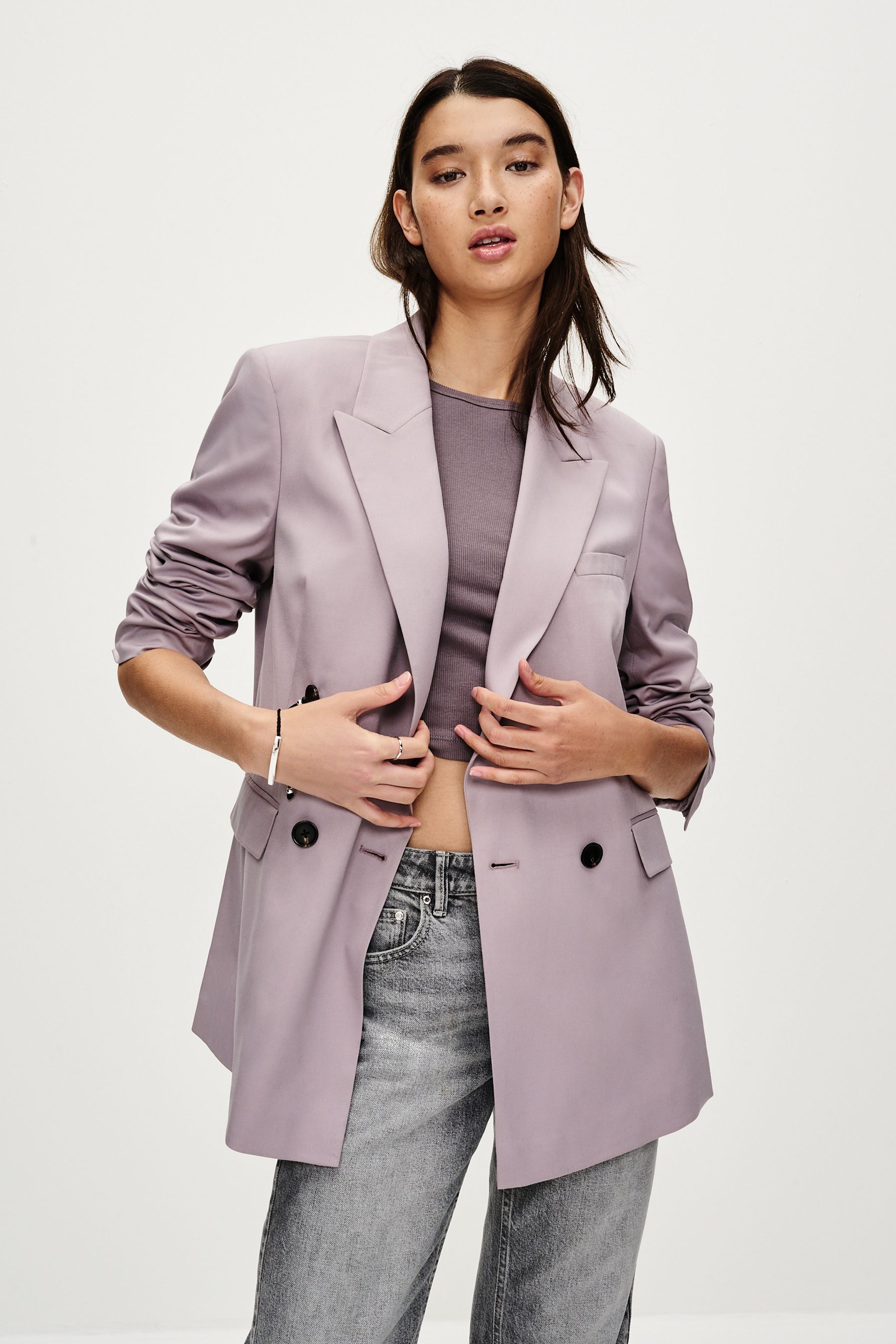 Lilac double breasted blazer store