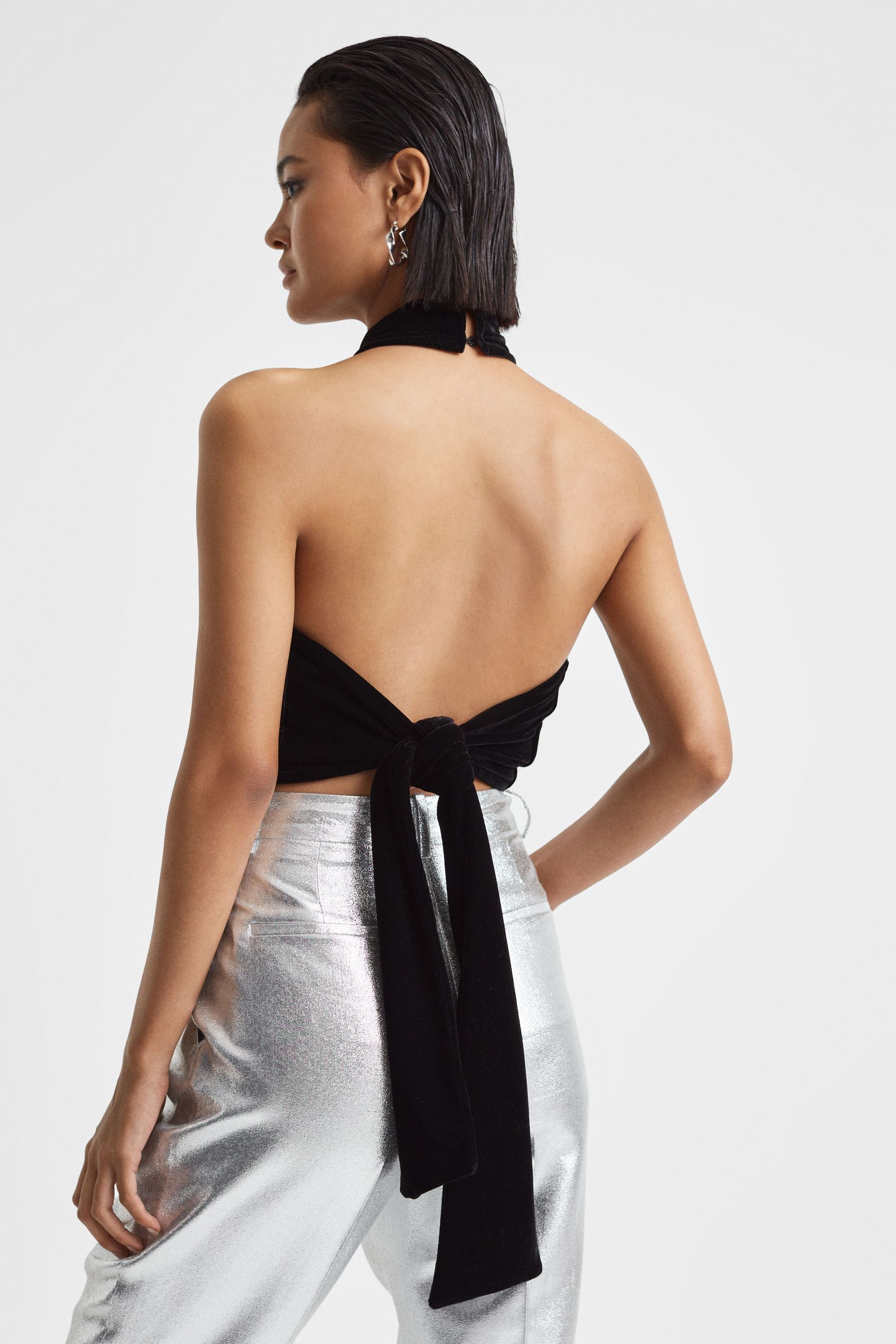 Black velvet halter top discount