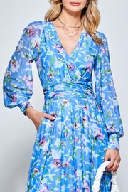 Jolie Moi Light Blue Floral Long Sleeve Mesh Midi Dress - Image 3 of 5