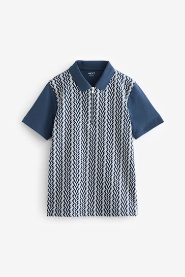 Blue Textured Short Sleeve RALPH Polo Shirt (3-16yrs)