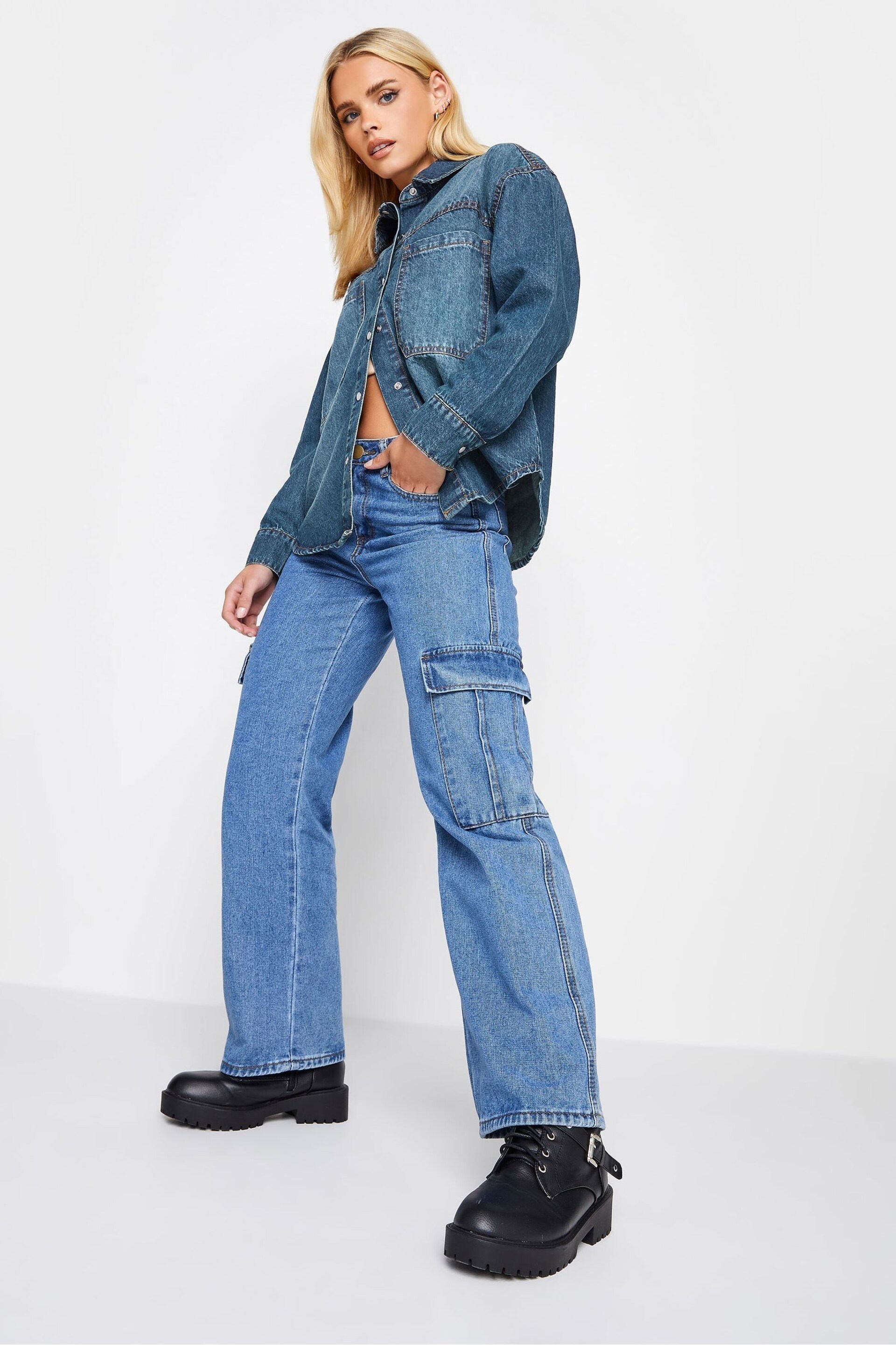 PixieGirl Petite Blue Denim Shacket - Image 4 of 5