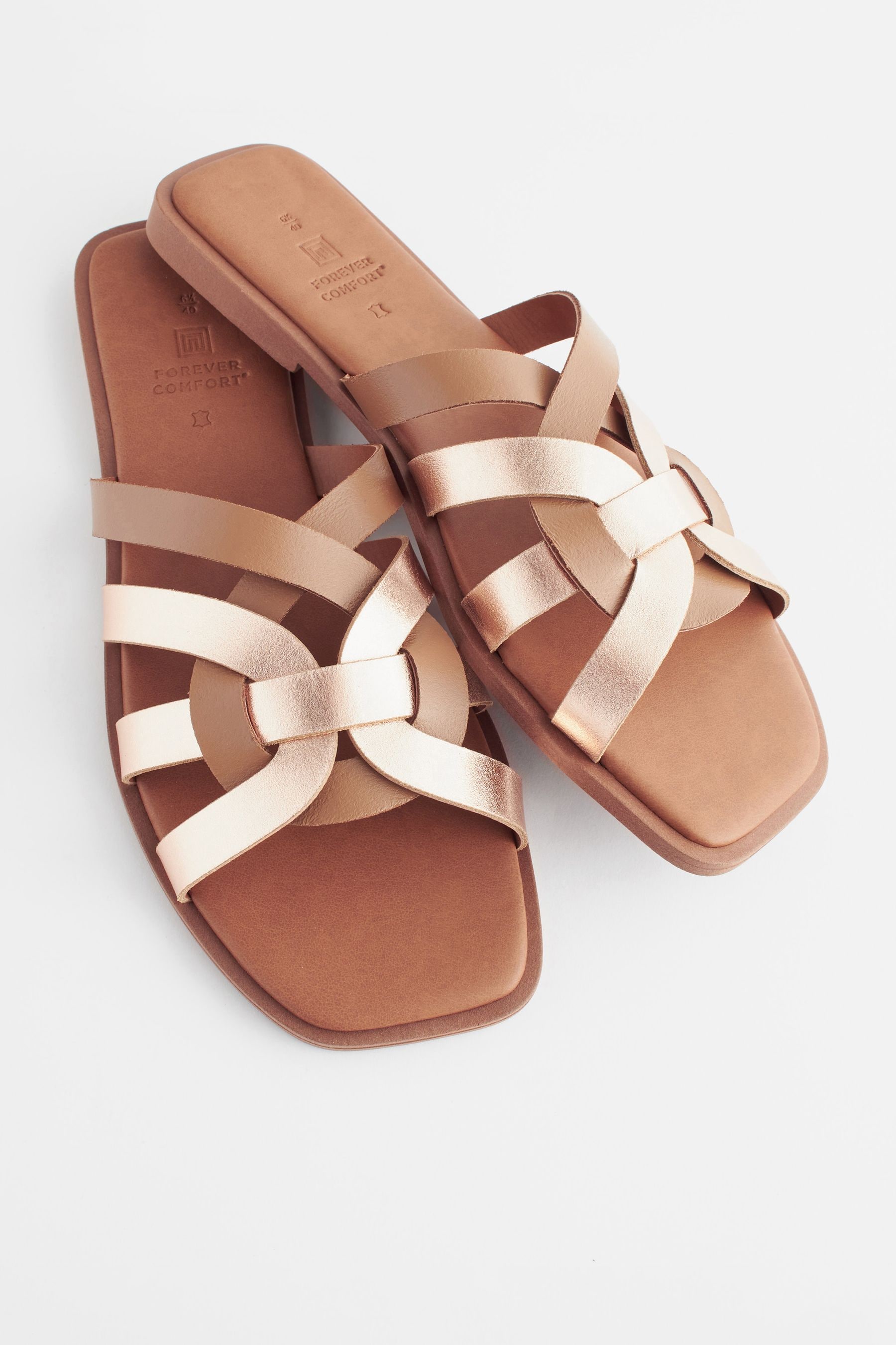 Tan Brown Standard Wide Fit Forever Comfort Leather Lattice Mules Sandals