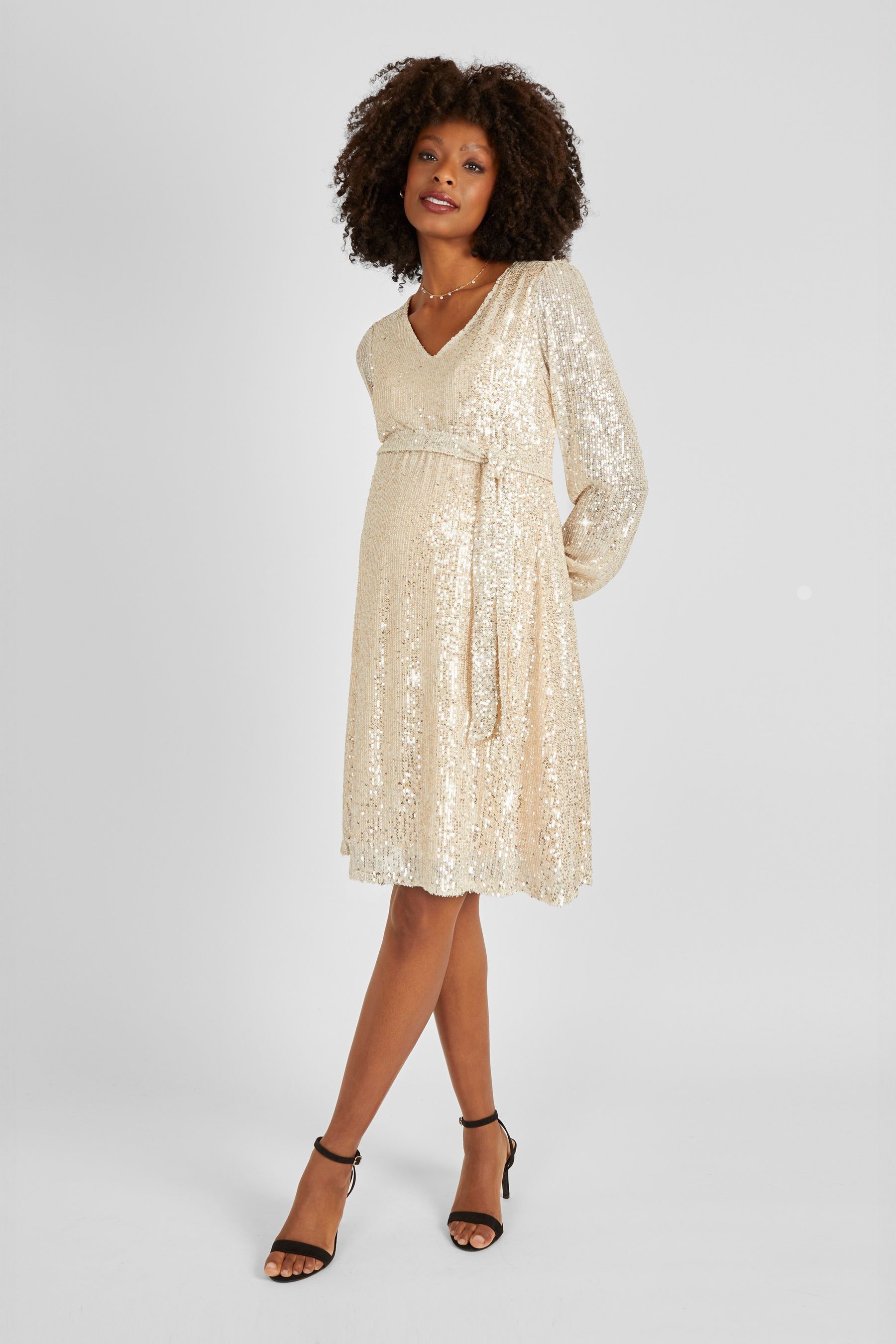 Buy JoJo Maman Bebe Champagne Gold Sequin V Neck Maternity Mini Dress from the Next UK online shop