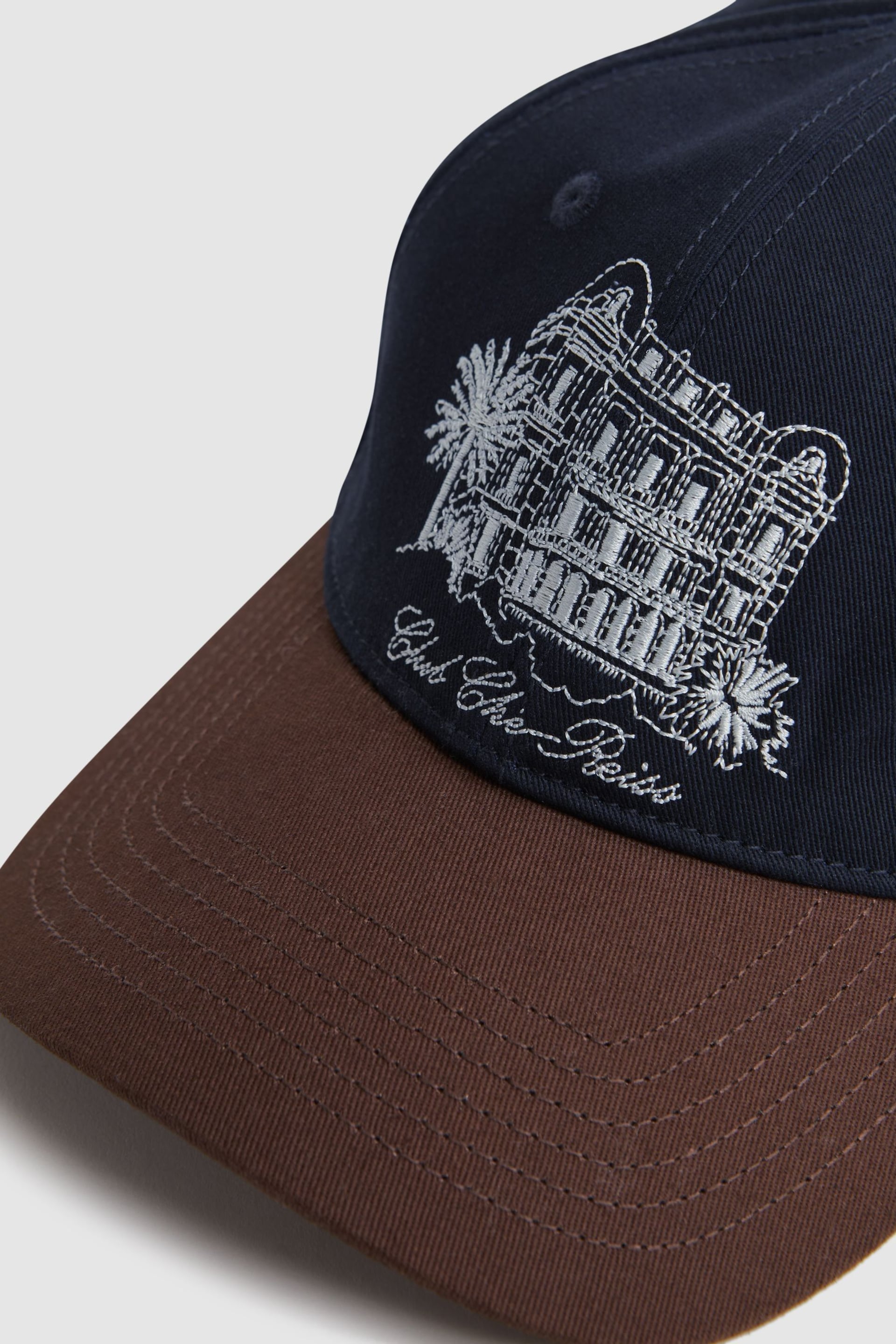 Reiss Navy/Tobacco Palermo Reiss | Ché Embroidered Baseball Cap - Image 3 of 4