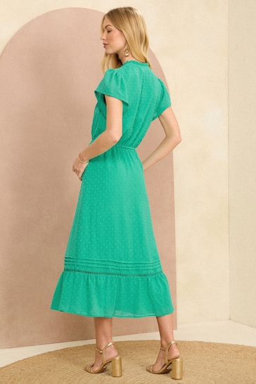 For Lipsy Mini Long Sleeve Dress Green Dobby Belted Midi Dress
