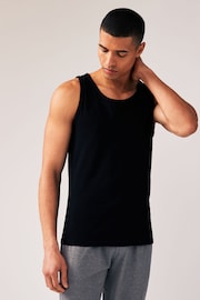 Black Pure Cotton Vests 2 Pack - Image 1 of 9