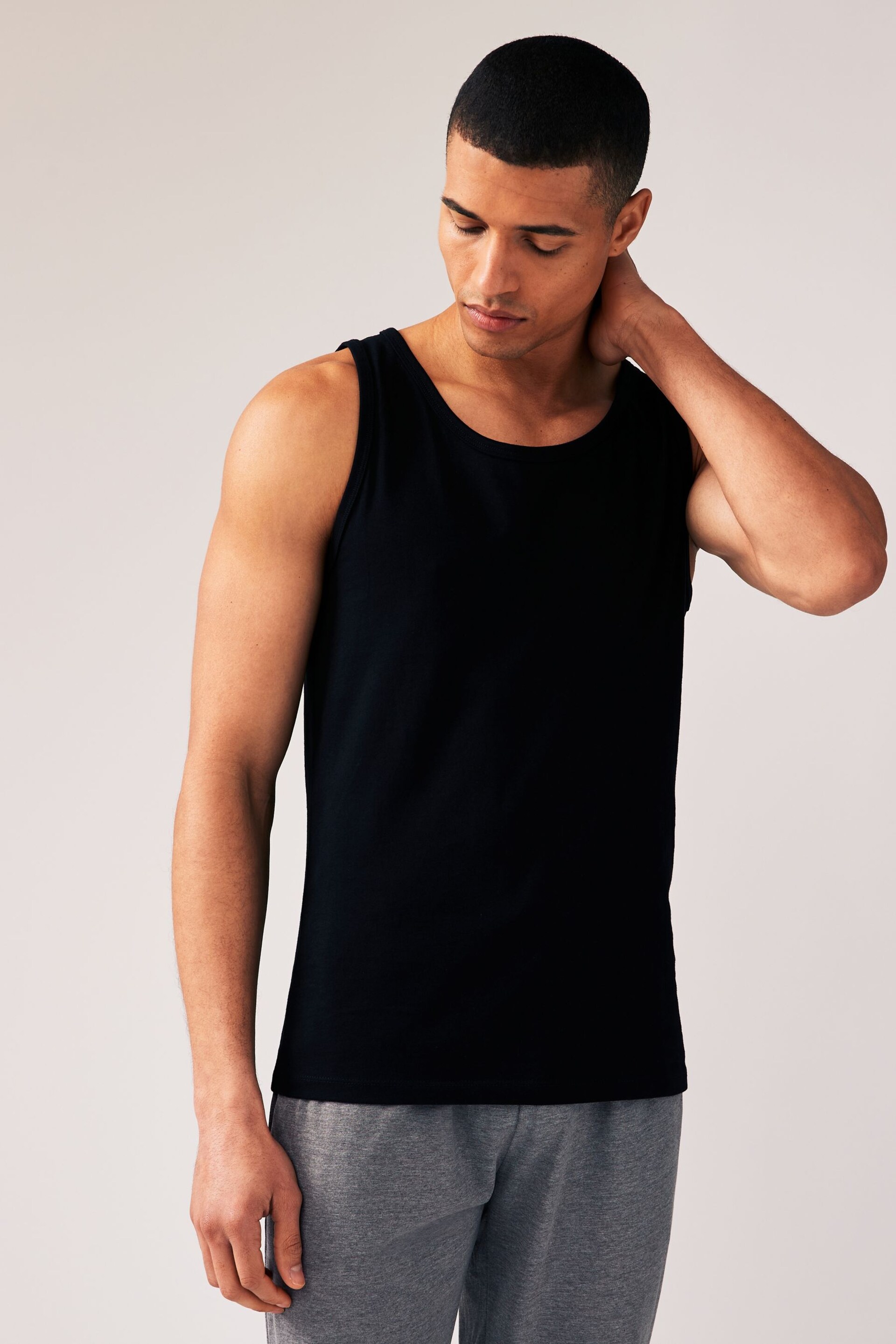 Black Pure Cotton Vests 2 Pack - Image 1 of 9