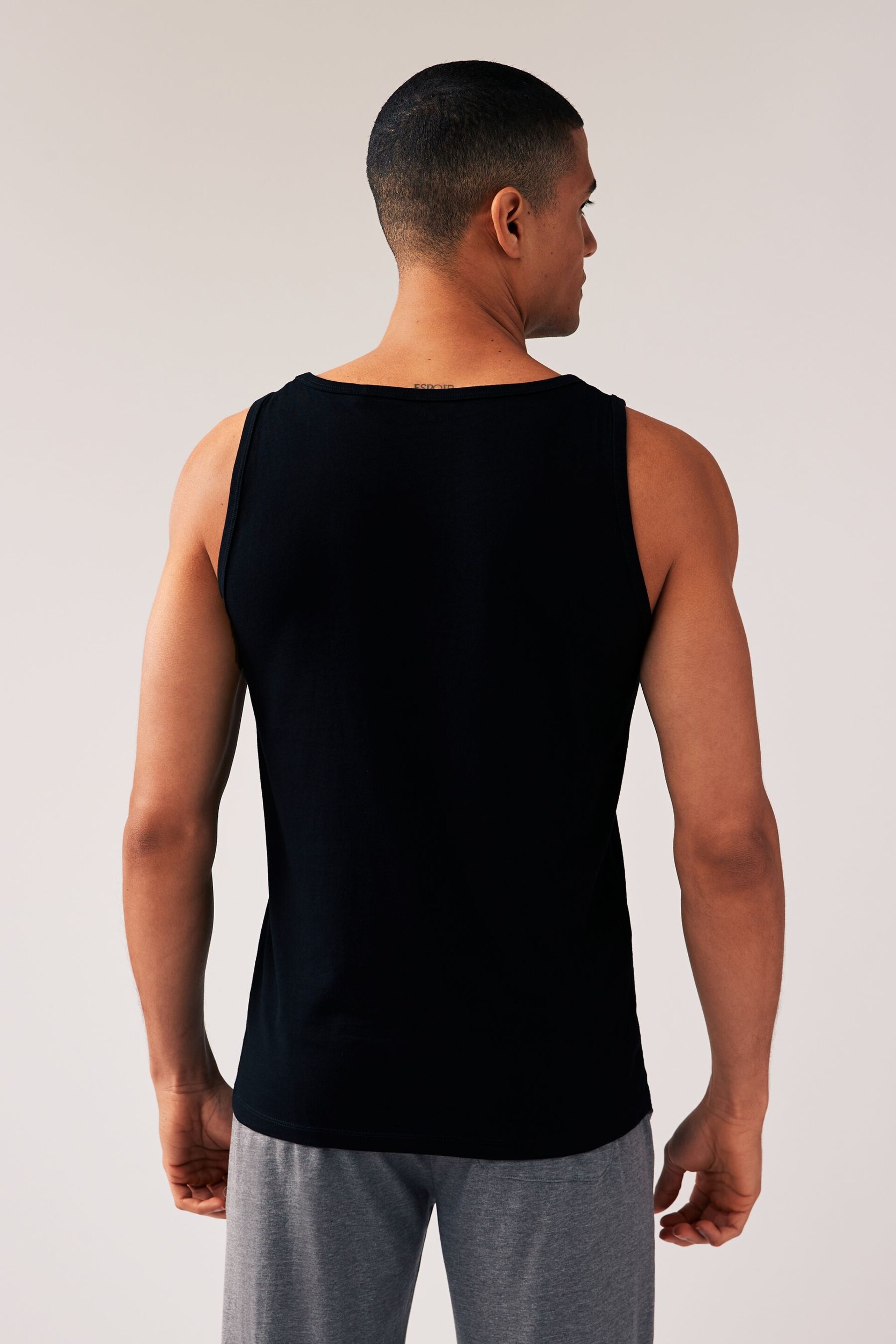 Black Pure Cotton Vests 2 Pack - Image 4 of 9