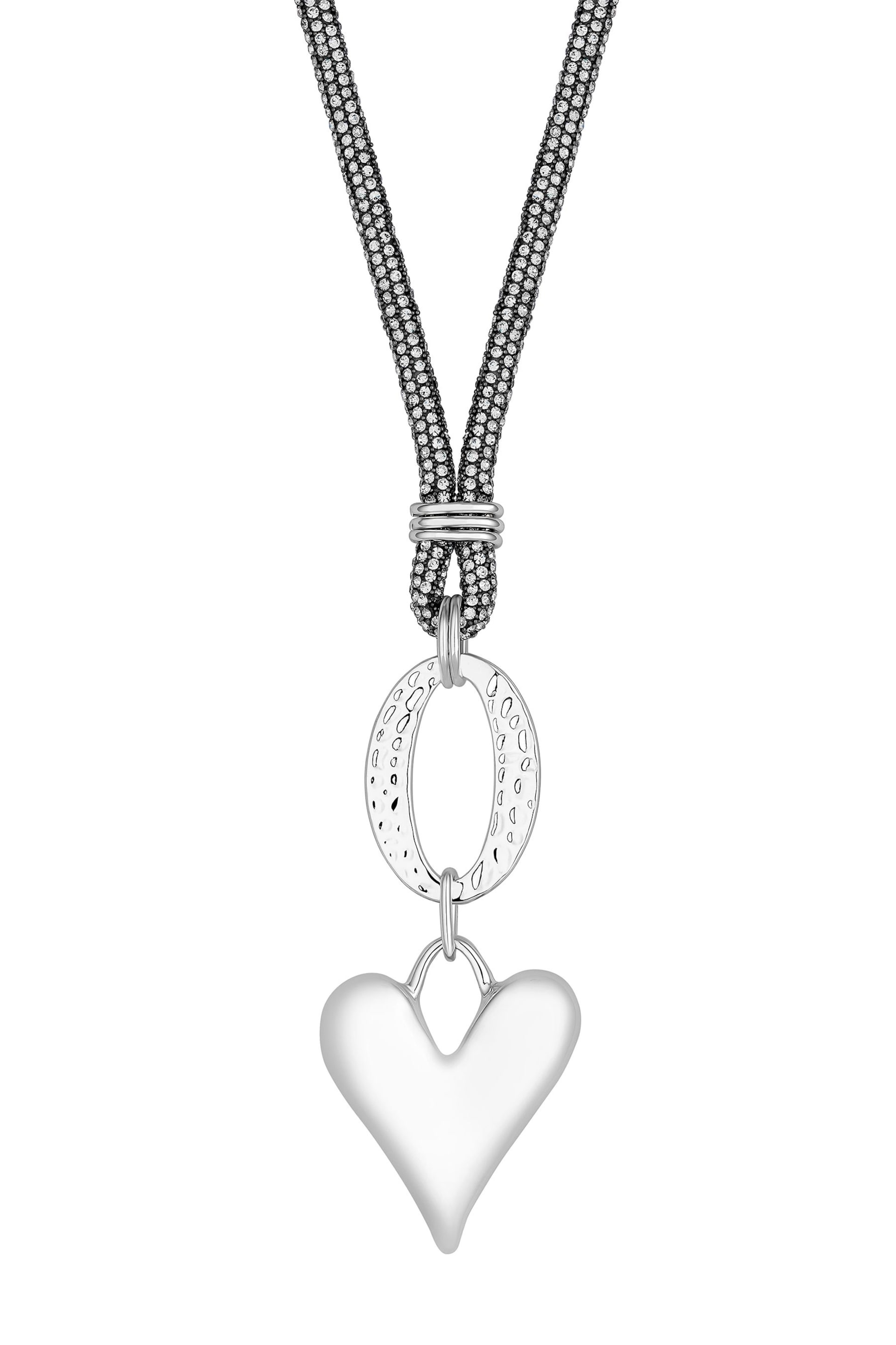 Mood Silver Polished Heart Mesh Chain Long Pendant Necklace - Image 2 of 2