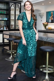Hot Squash Green V-Neck Lace Maxi Dress - Image 1 of 5