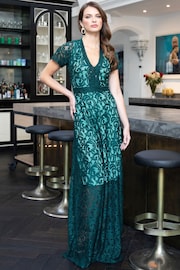 Hot Squash Green V-Neck Lace Maxi Dress - Image 4 of 5