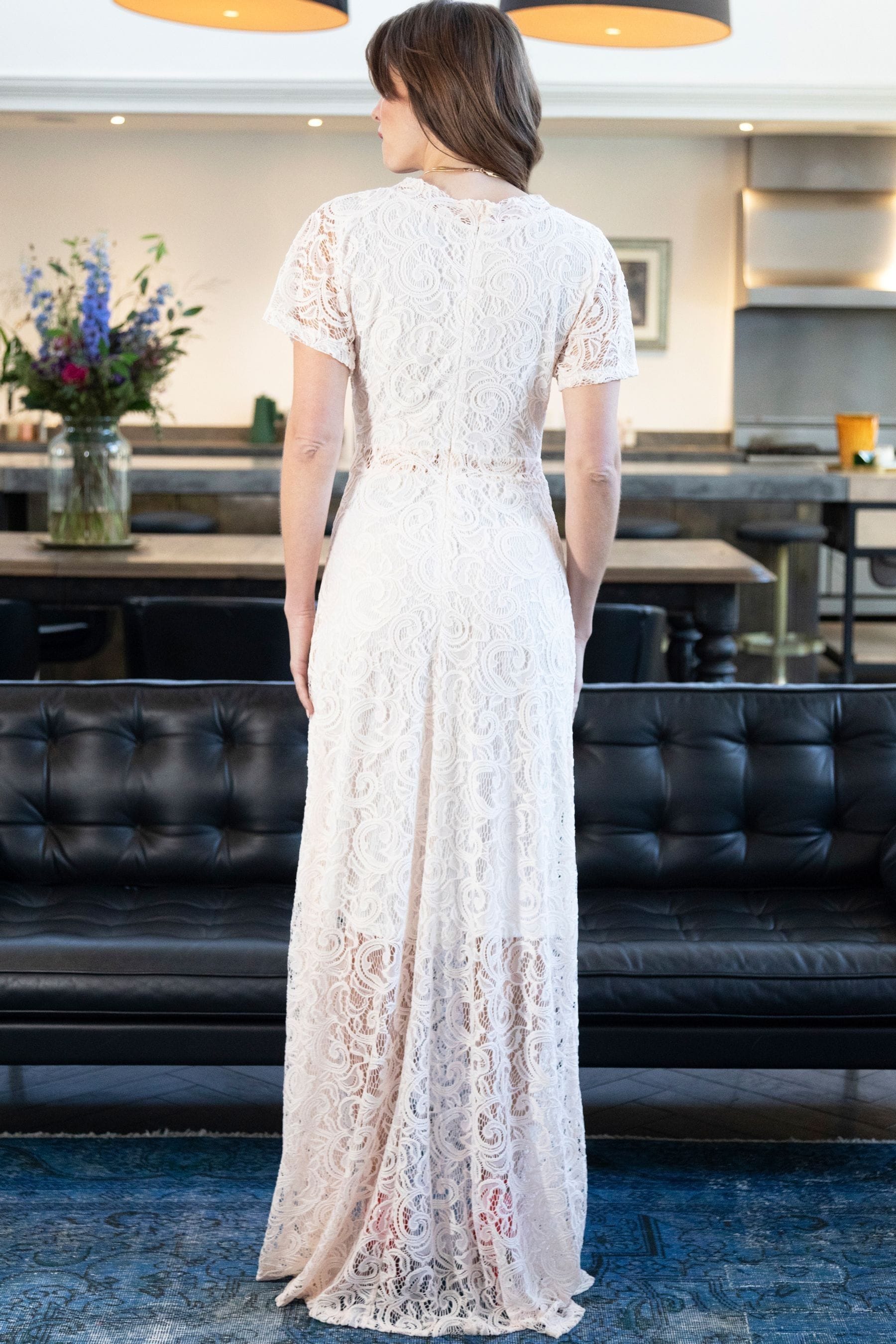 Lace cream maxi dress online