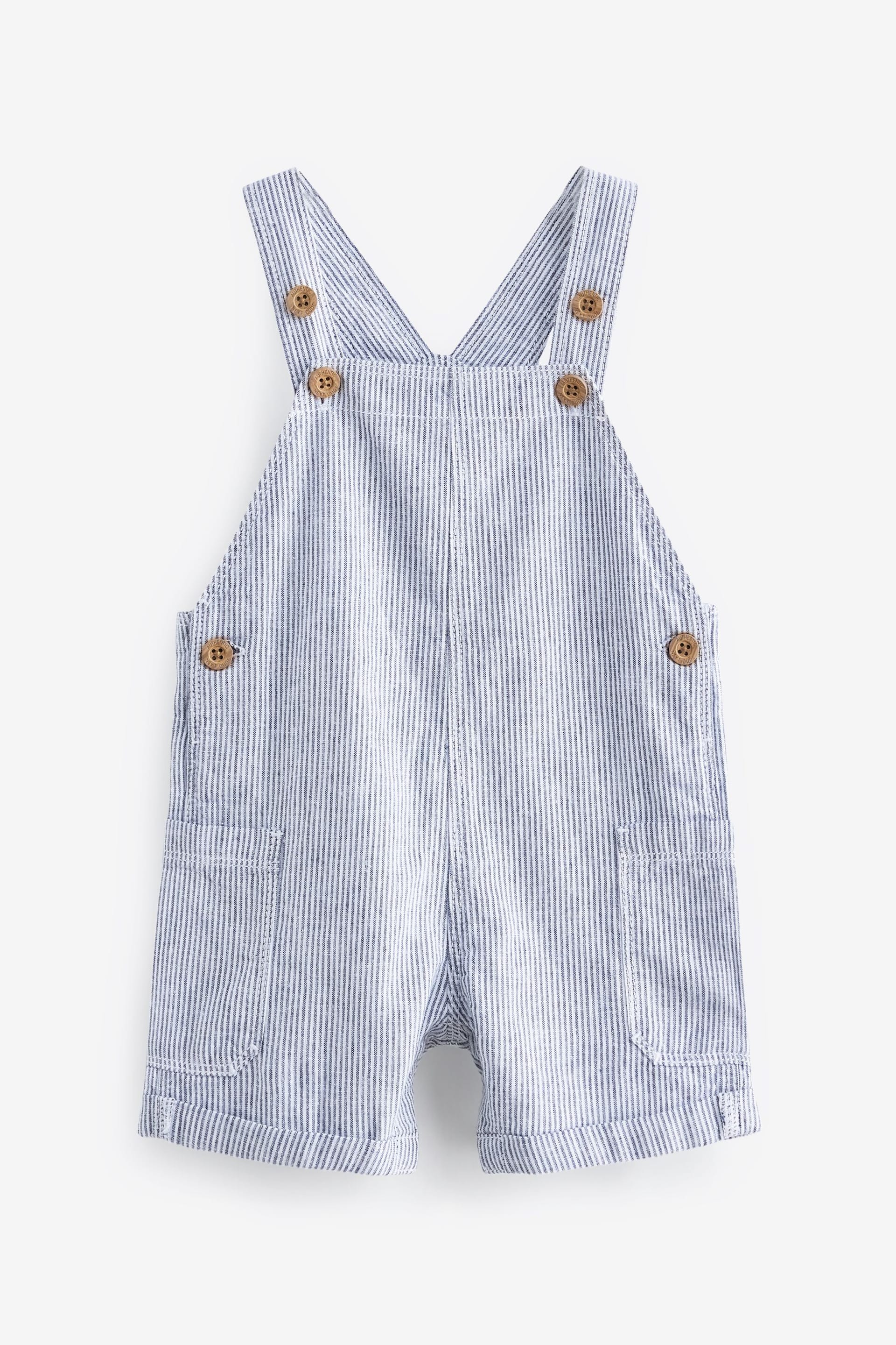 Blue/White Ticking Stripe Linen Blend Dungarees (3mths-7yrs) - Image 7 of 7