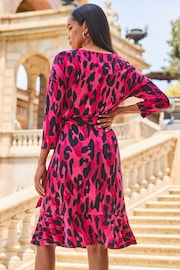 Sosandar Pink Tie Waist Midi Dress - Image 2 of 5