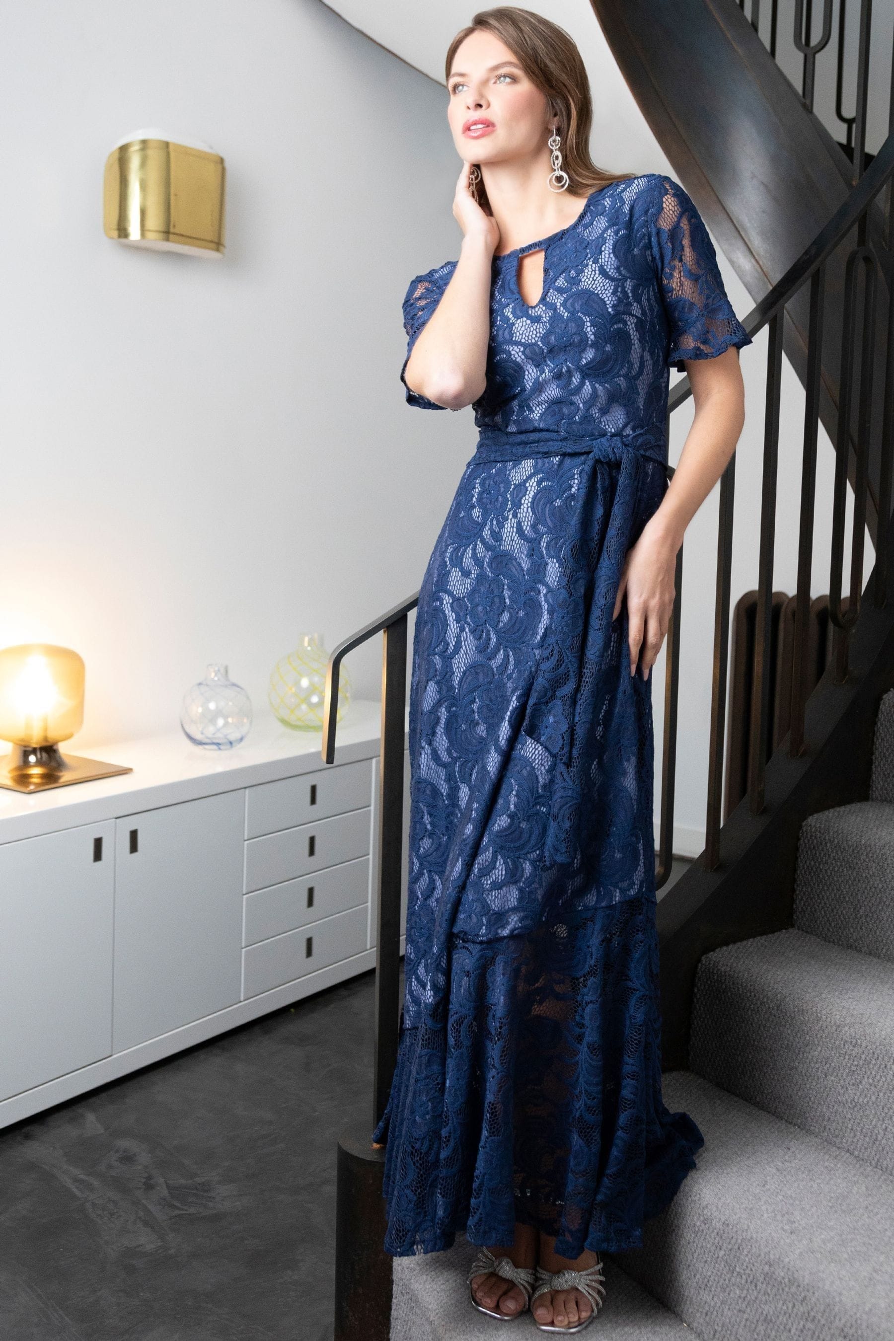 Blue keyhole dress clearance