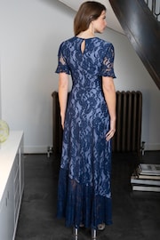 Hot Squash Blue Keyhole Lace Dress with Asymmetric Hem - Image 3 of 5