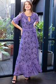 Hot Squash Purple Keyhole Lace Dress with Asymmetric Hem - Image 1 of 4