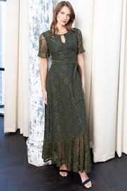 Hot Squash Green Keyhole Lace Dress with Asymmetric Hem - Image 4 of 5