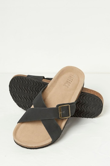 FatFace Black Lois Cross-Over Footbed Sandals