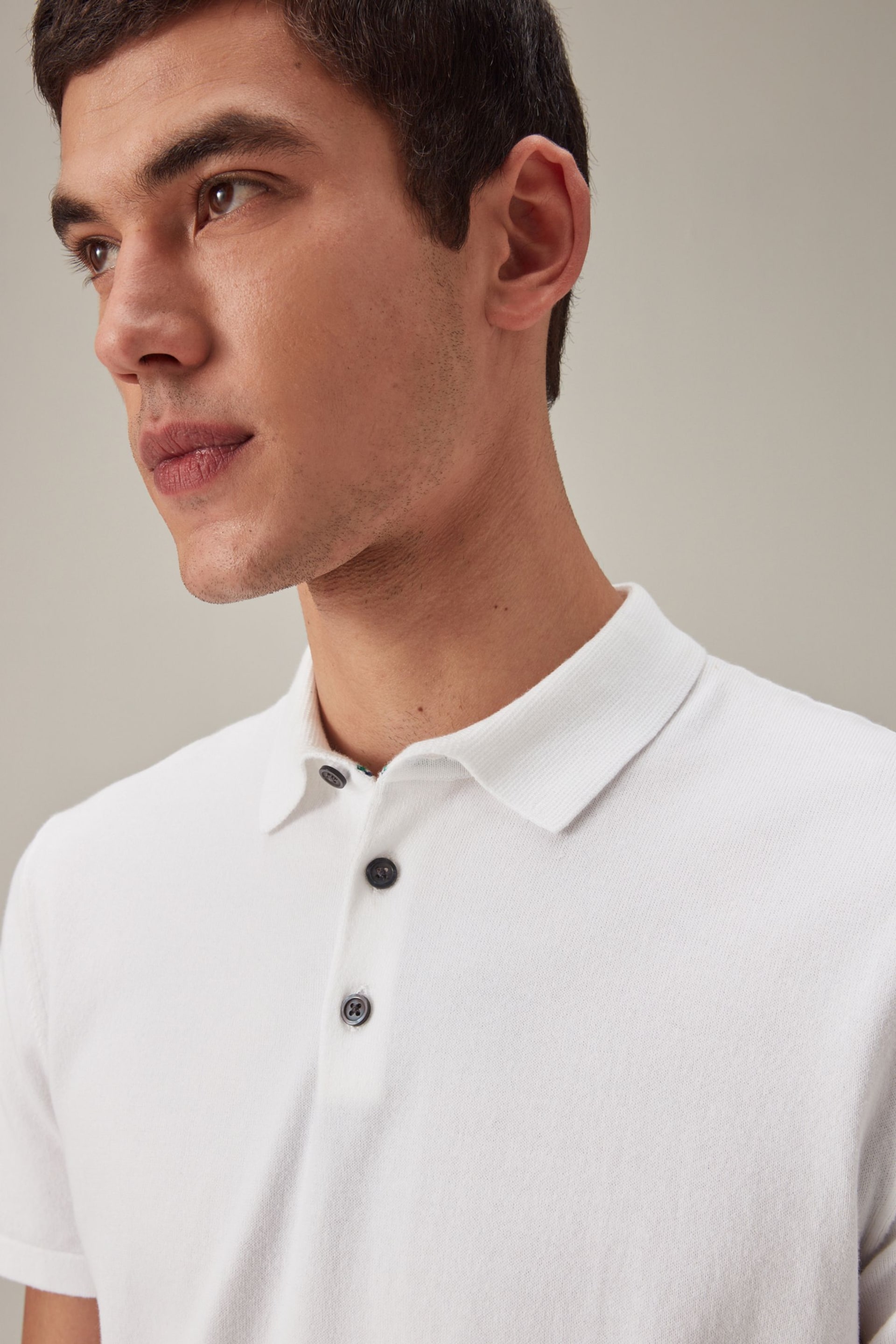 White Regular Fit Knitted Polo Shirt - Image 1 of 8
