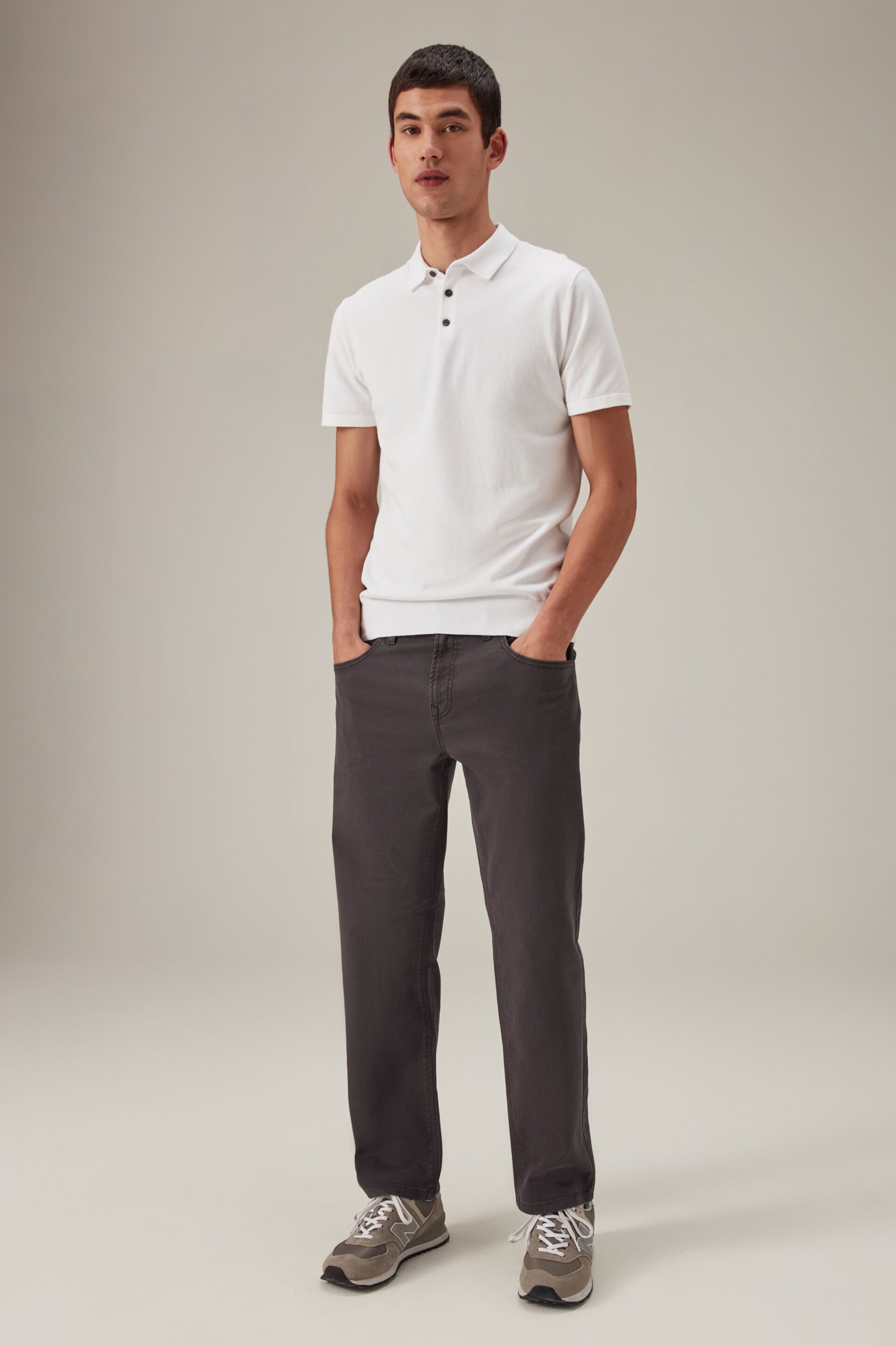 White Regular Fit Knitted Polo Shirt - Image 2 of 8