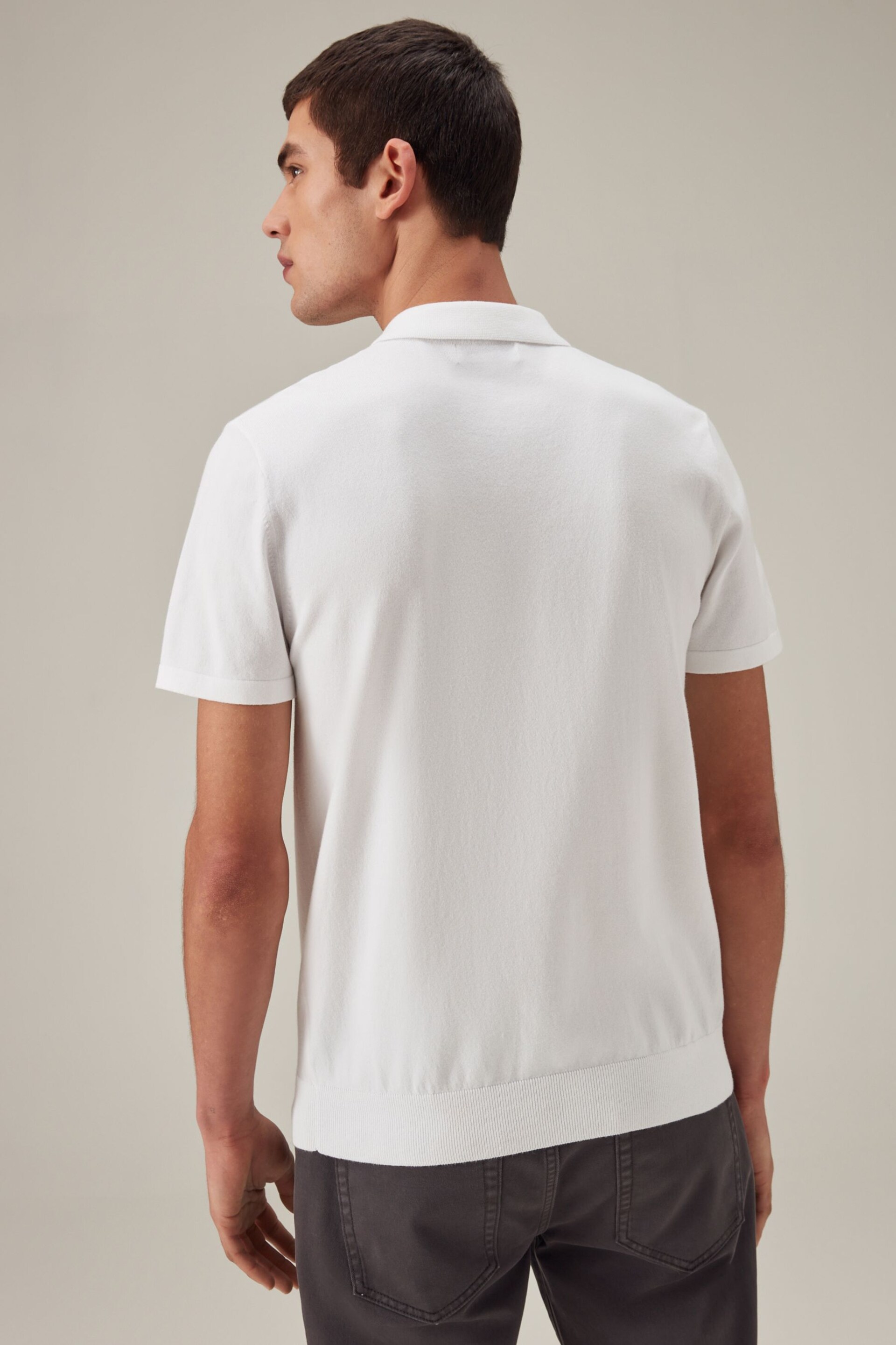 White Regular Fit Knitted Polo Shirt - Image 4 of 8