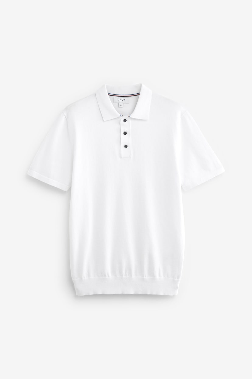 White Regular Fit Knitted Polo Shirt - Image 6 of 8