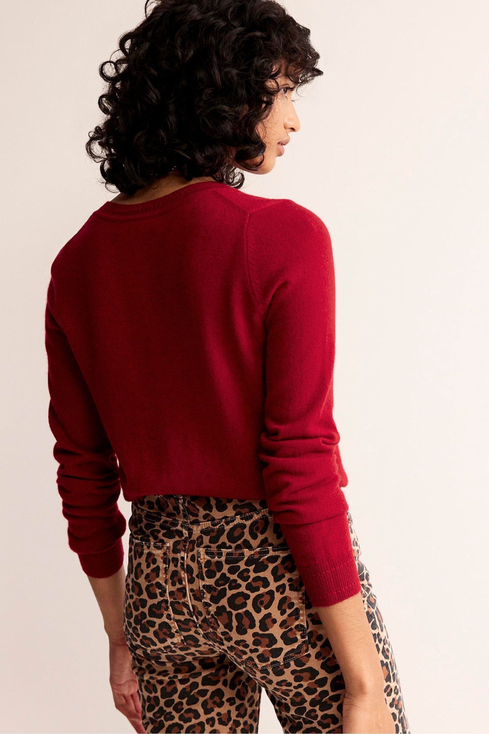 Boden Red Eva Cashmere Crew Cardigan - Image 3 of 6