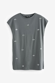 Grey Short Sleeve Gem Diamanté T-Shirt - Image 5 of 6
