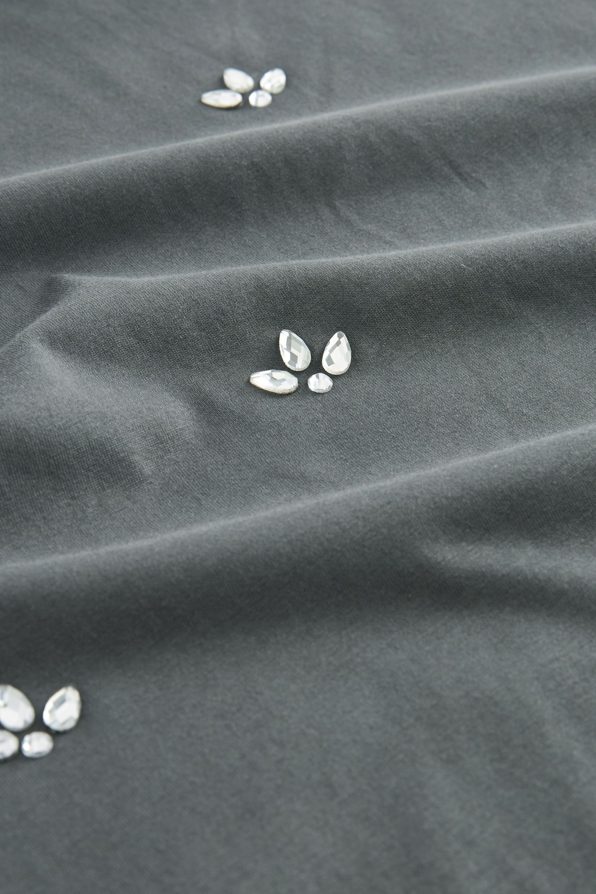 Grey Short Sleeve Gem Diamanté T-Shirt - Image 6 of 6