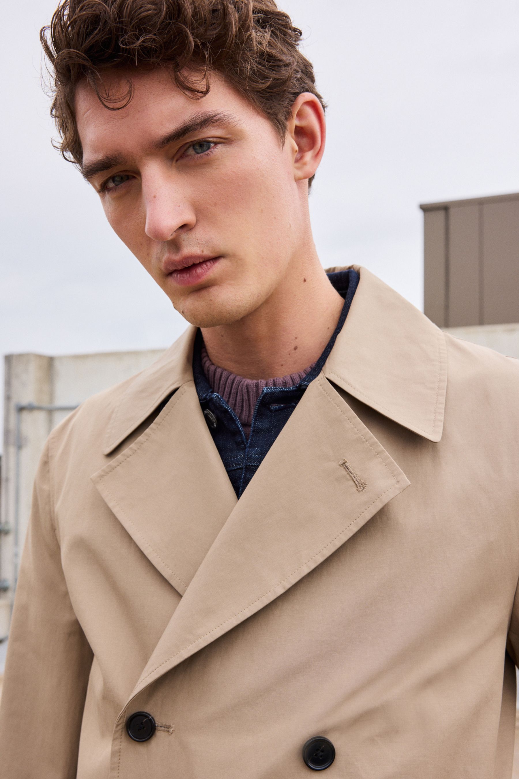 Noak check lined trench coat in stone new arrivals