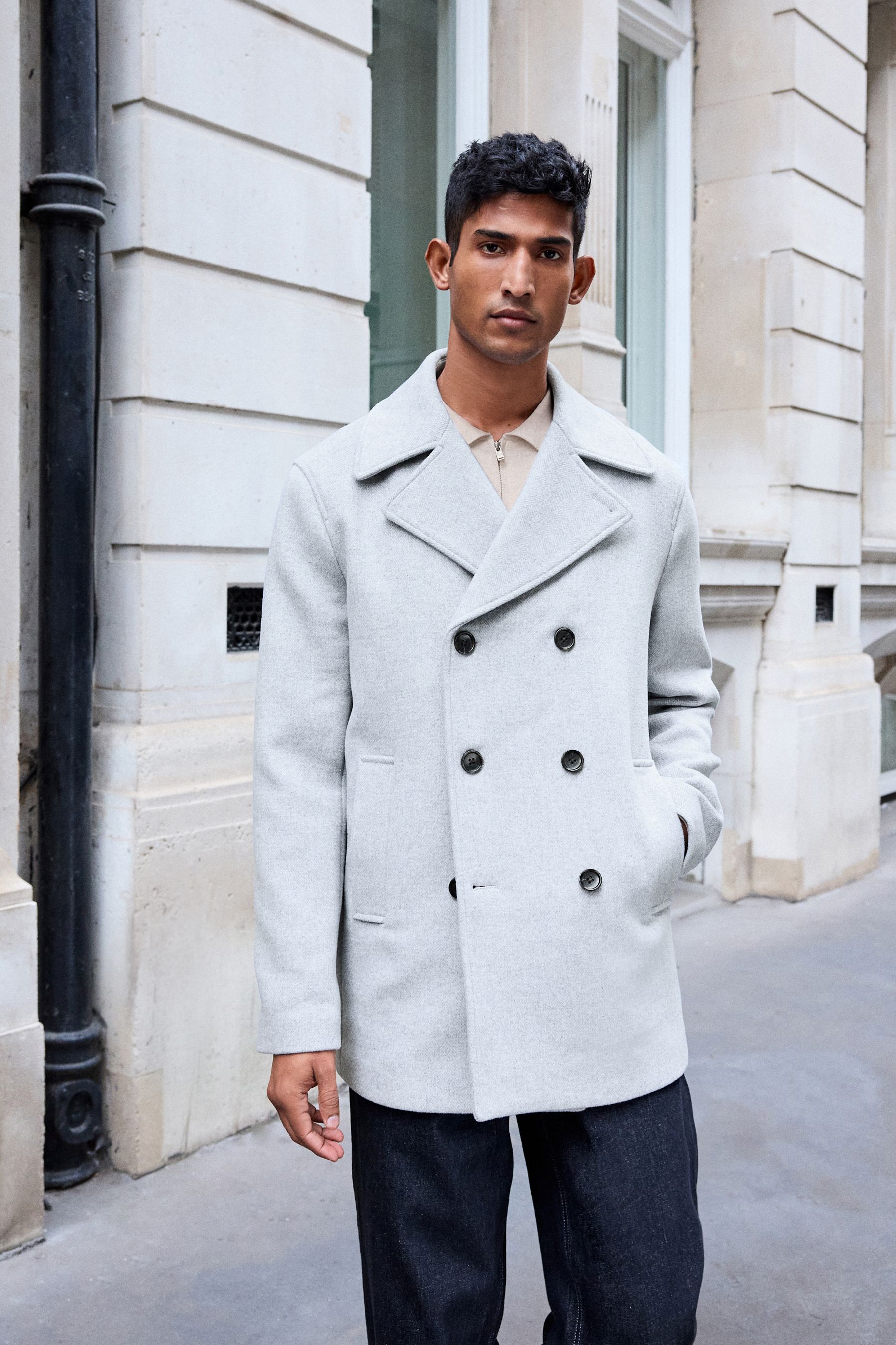 Buy Light Grey Soft Touch Peacoat with Wool from Next Netherlands