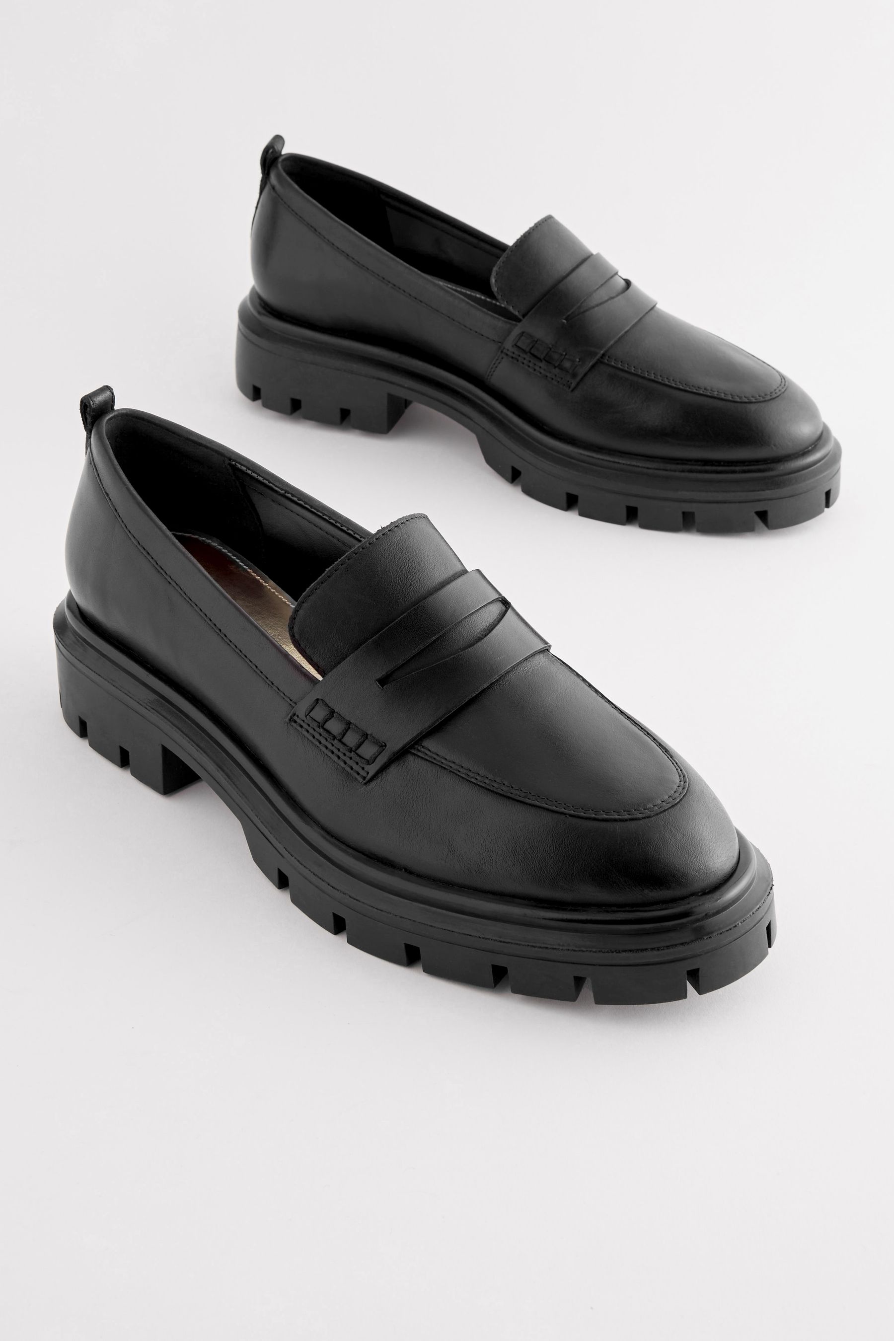 Buy Black Forever Comfort Leather Cleated Sole Loafer Shoes from Next Luxembourg