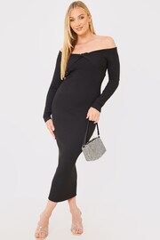 In The Style Black Jac Jossa Ribbed Knot Detail Bardot Knitted Jumper Dress - Image 2 of 5