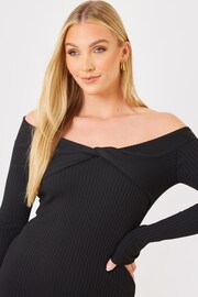 In The Style Black Jac Jossa Ribbed Knot Detail Bardot Knitted Jumper Dress - Image 5 of 5