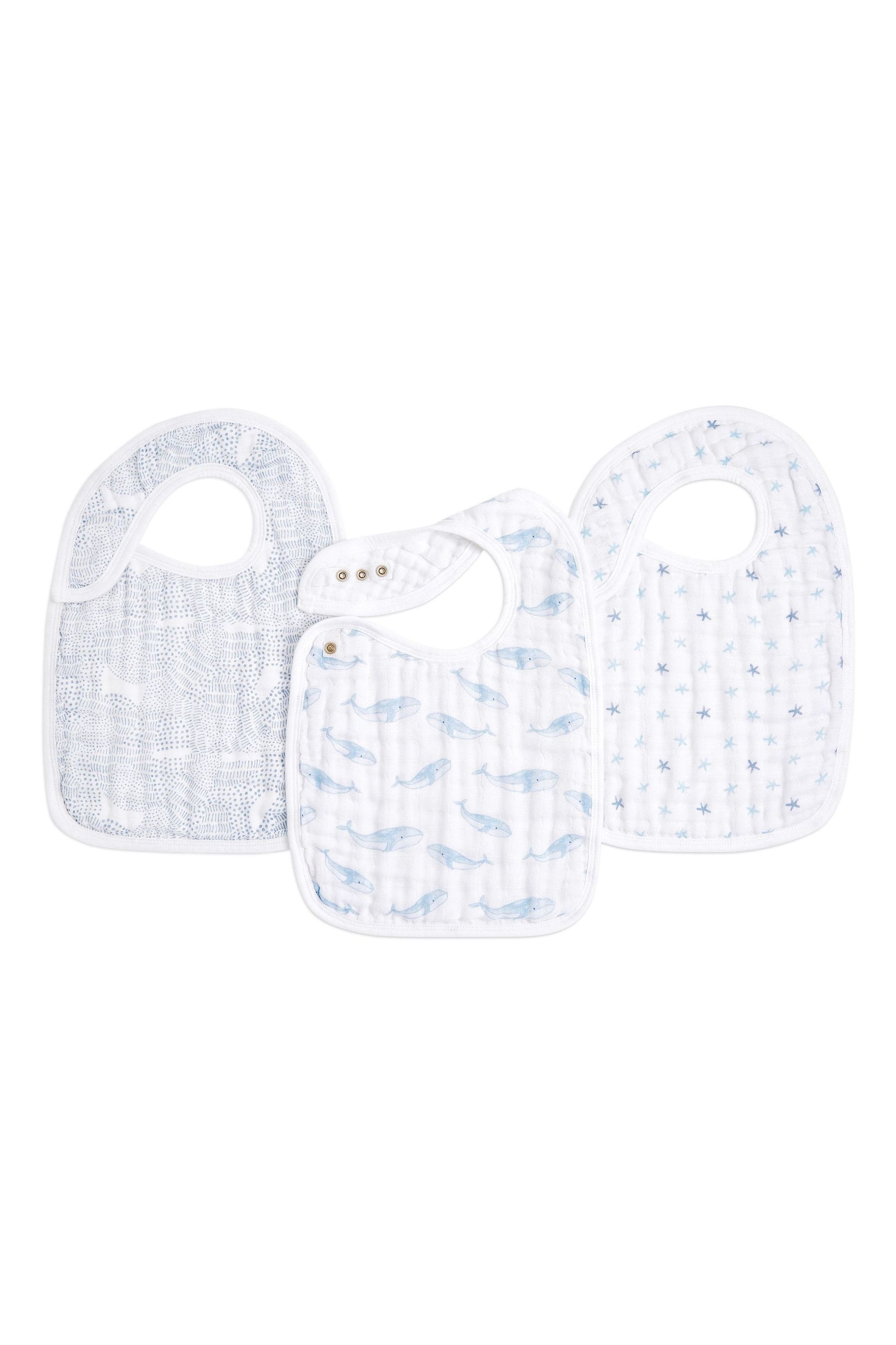 aden anais Blue Organic Cotton Muslin Oceanic Snap Bibs 3 Pack