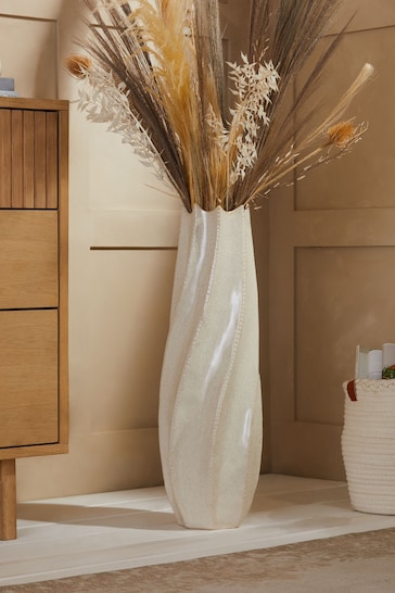 Natural Extra Large Pleated Ceramic Floor Vase