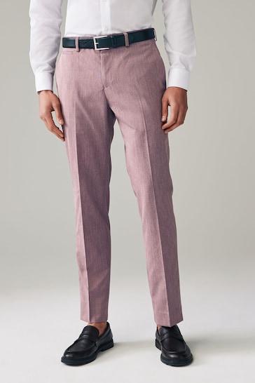 Pink Tailored Fit Trimmed Plain Suit Trousers