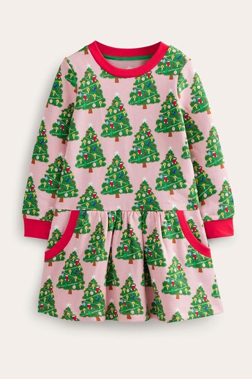 Boden Pink Christmas Cosy Printed Sweatshirt Dress