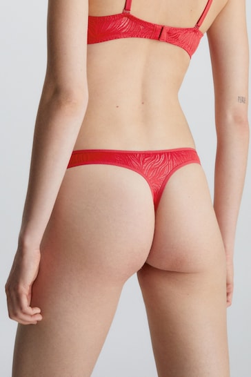 Calvin Klein Red Sheer Marquisette Lace Thongs
