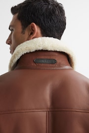 Reiss Brown Atlanta Leather Shearling Button-Through Jacket - Image 3 of 6