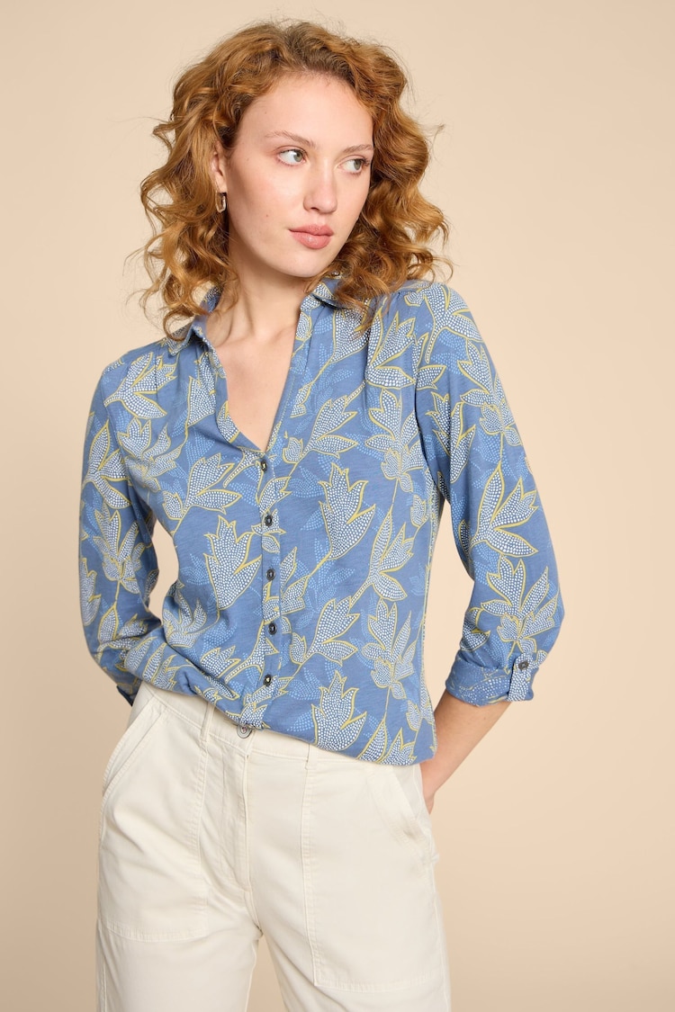 White Stuff Blue Petite Annie Jersey 100% Cotton Shirt - Image 1 of 7