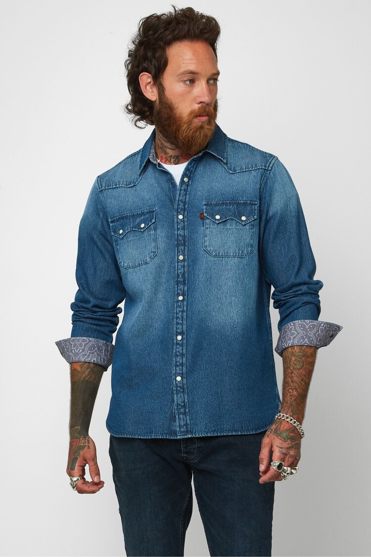 Joe Browns Blue 100% Cotton Loved And Lived In Denim Shirt - Image 1 of 4