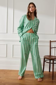 Green Stripe Button Through Cotton Pyjamas - Image 1 of 10