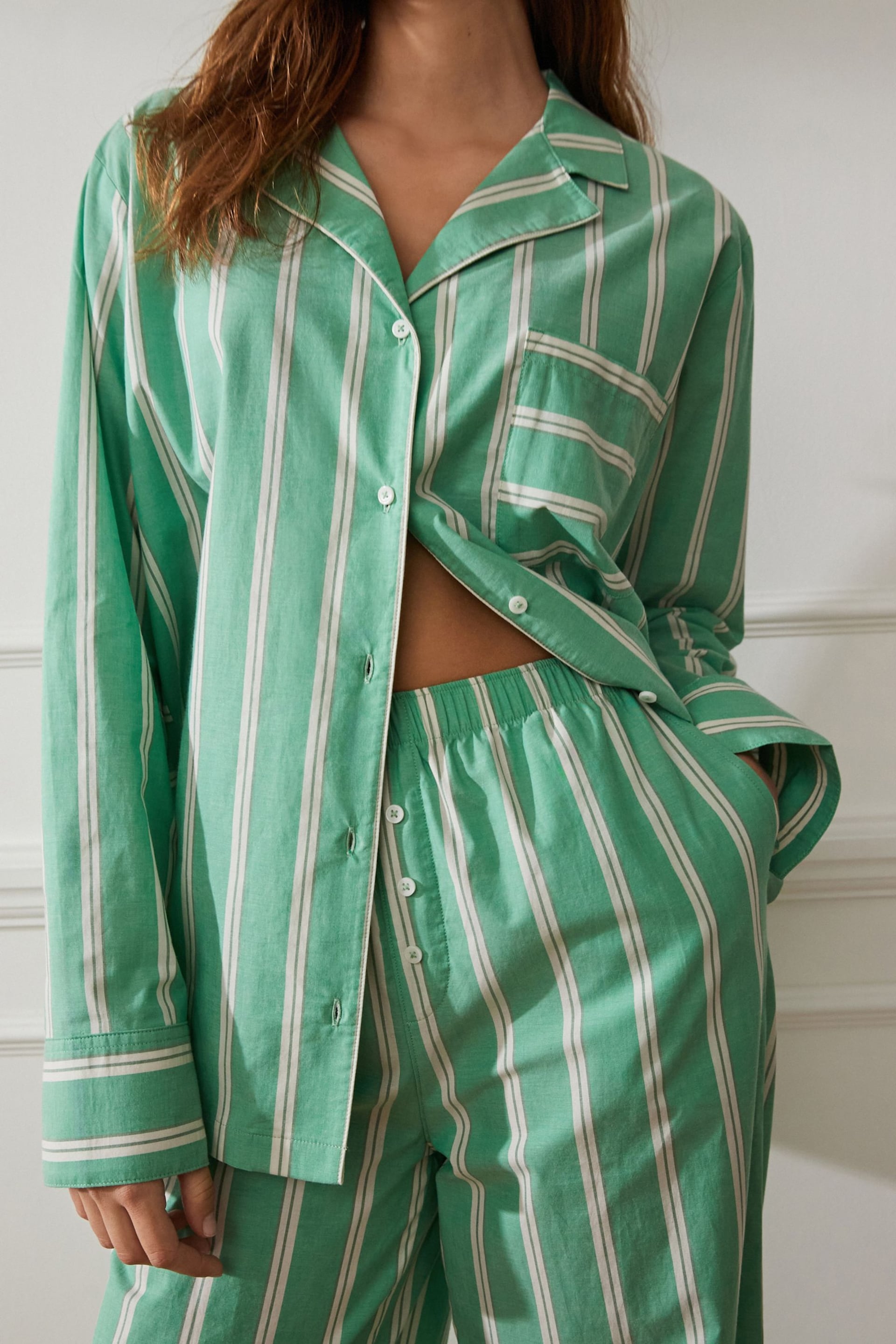 Green Stripe Button Through Cotton Pyjamas - Image 5 of 10