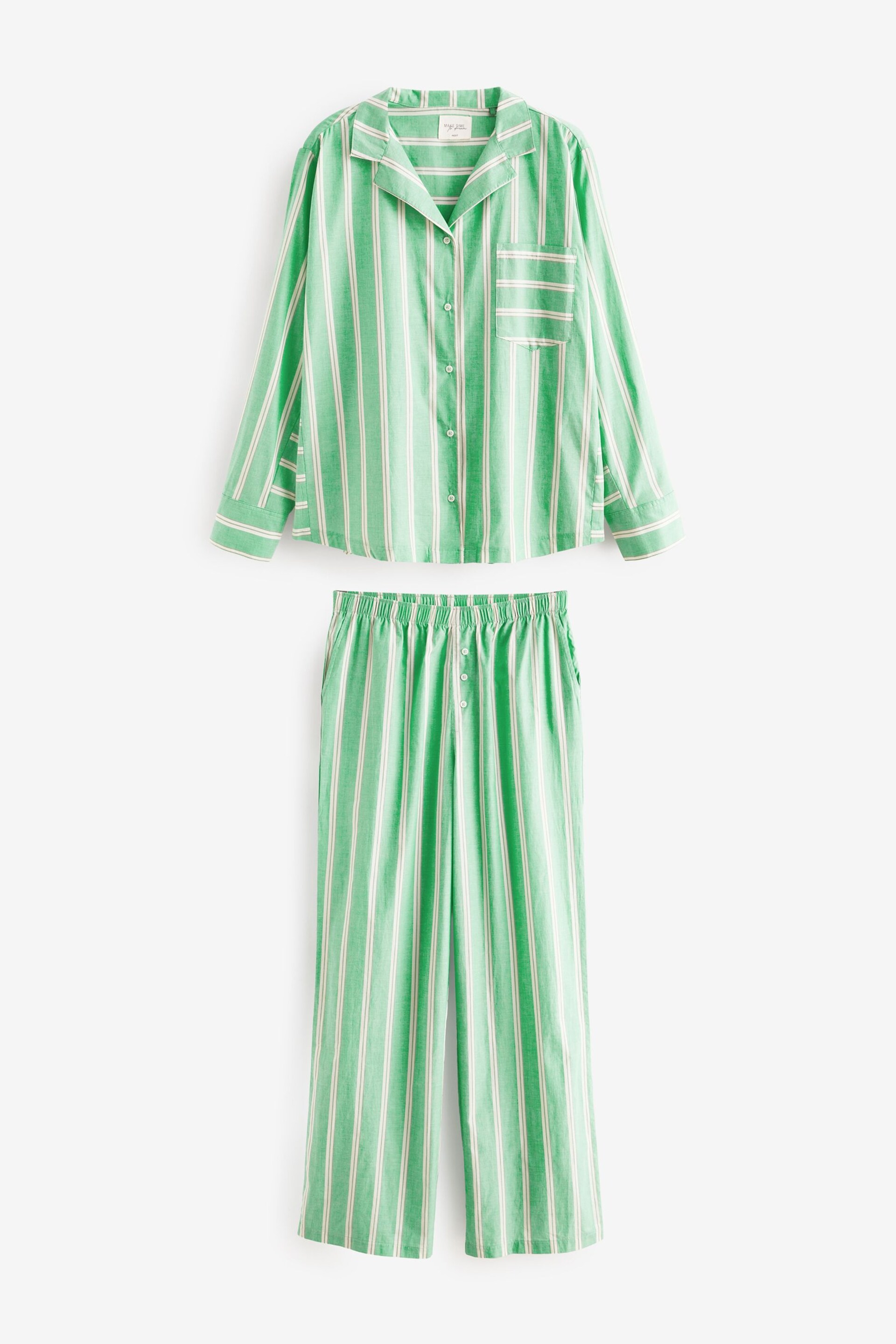 Green Stripe Button Through Cotton Pyjamas - Image 7 of 10