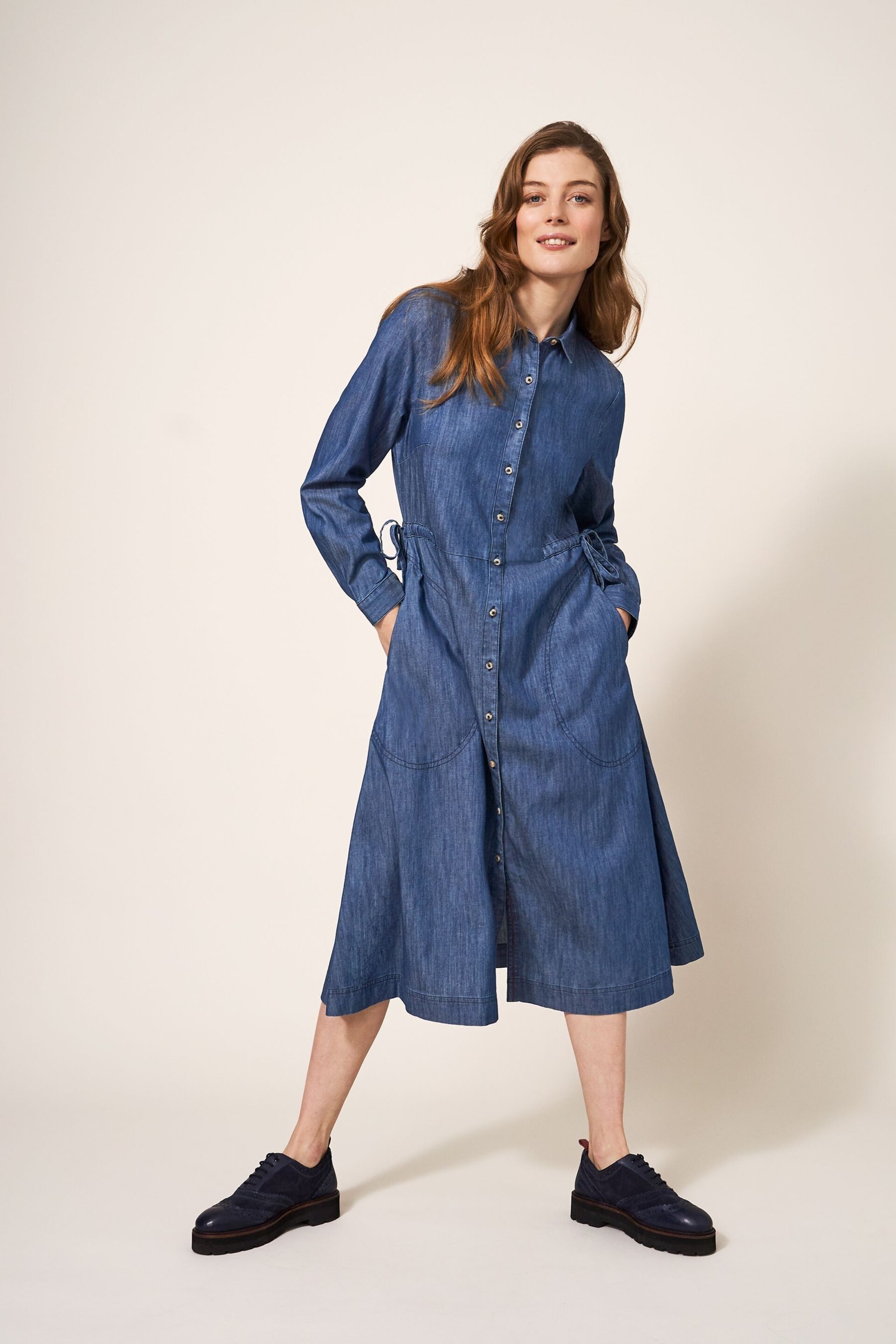 White Stuff Blue Petite Jade Denim Shirt Dress - Image 1 of 7